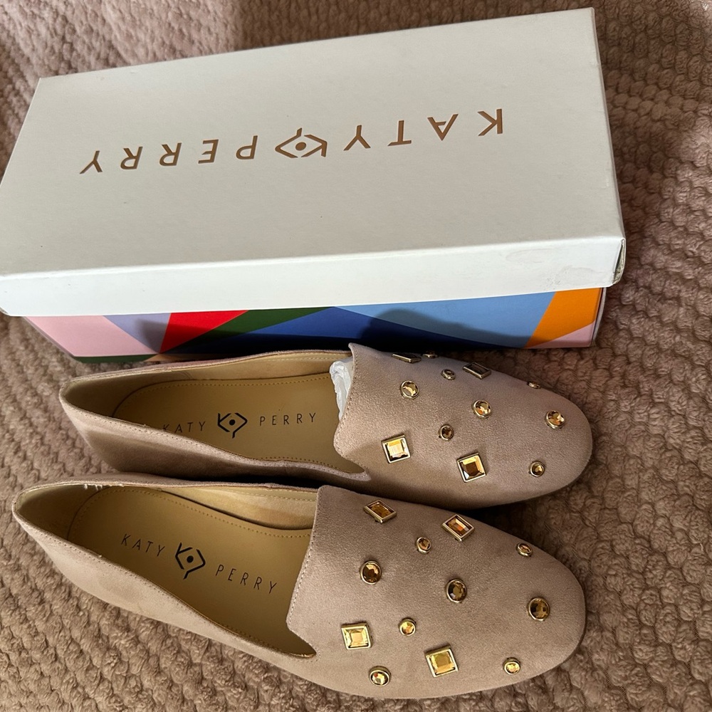 Katy Perry Collections Beige Loafers with Gold Accents
